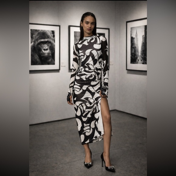 Anthropologie Dresses & Skirts - Anthropologie NWT Farm Rio Long-Sleeve Mock-Neck Mesh Slim Midi Dress size S